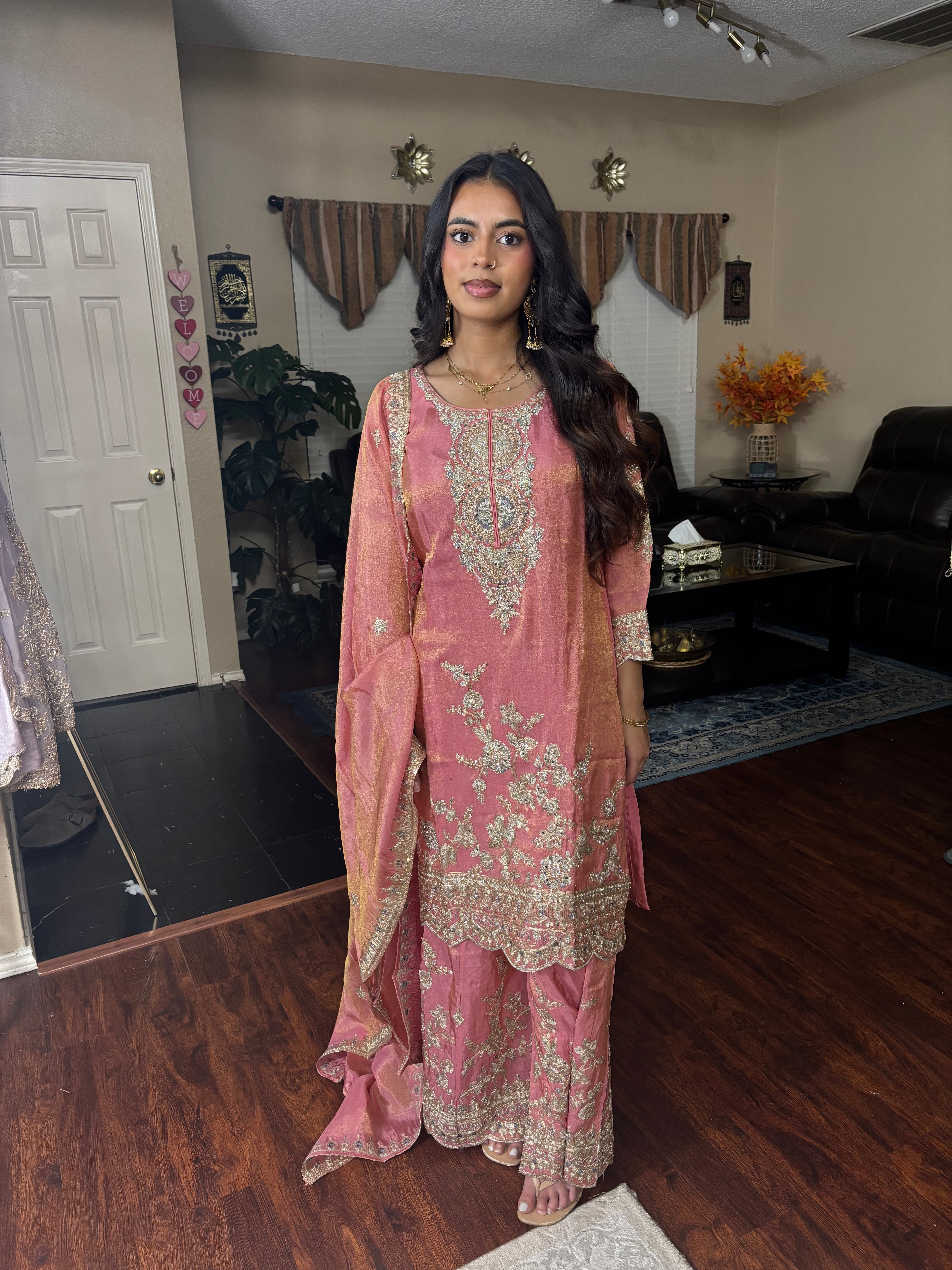 Salmon Pink Sharara Set