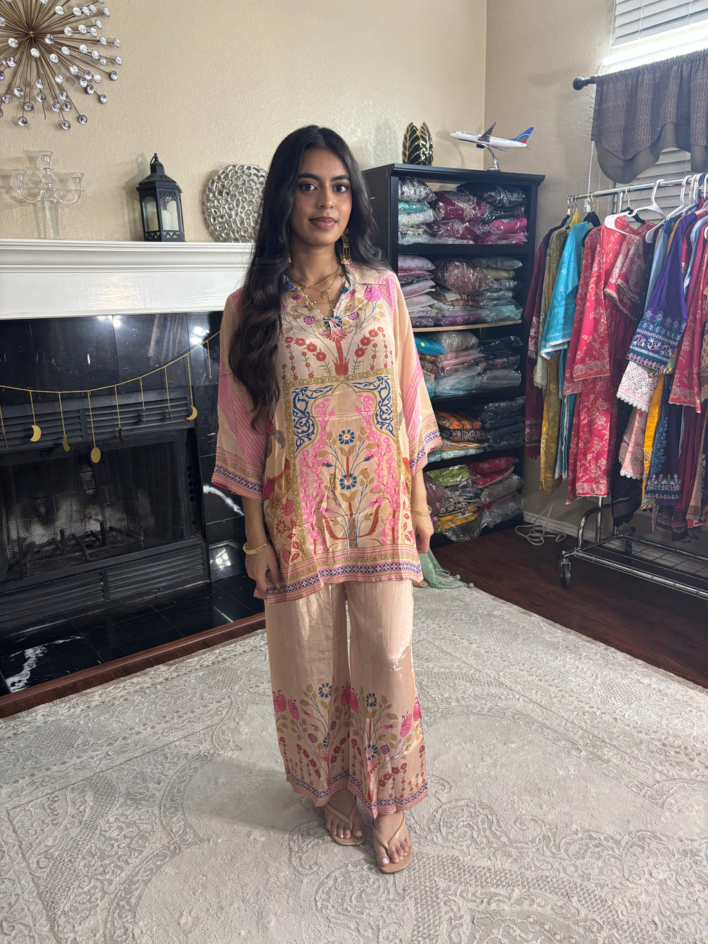 Peach Pink Botanical Printed 2-Piece Set