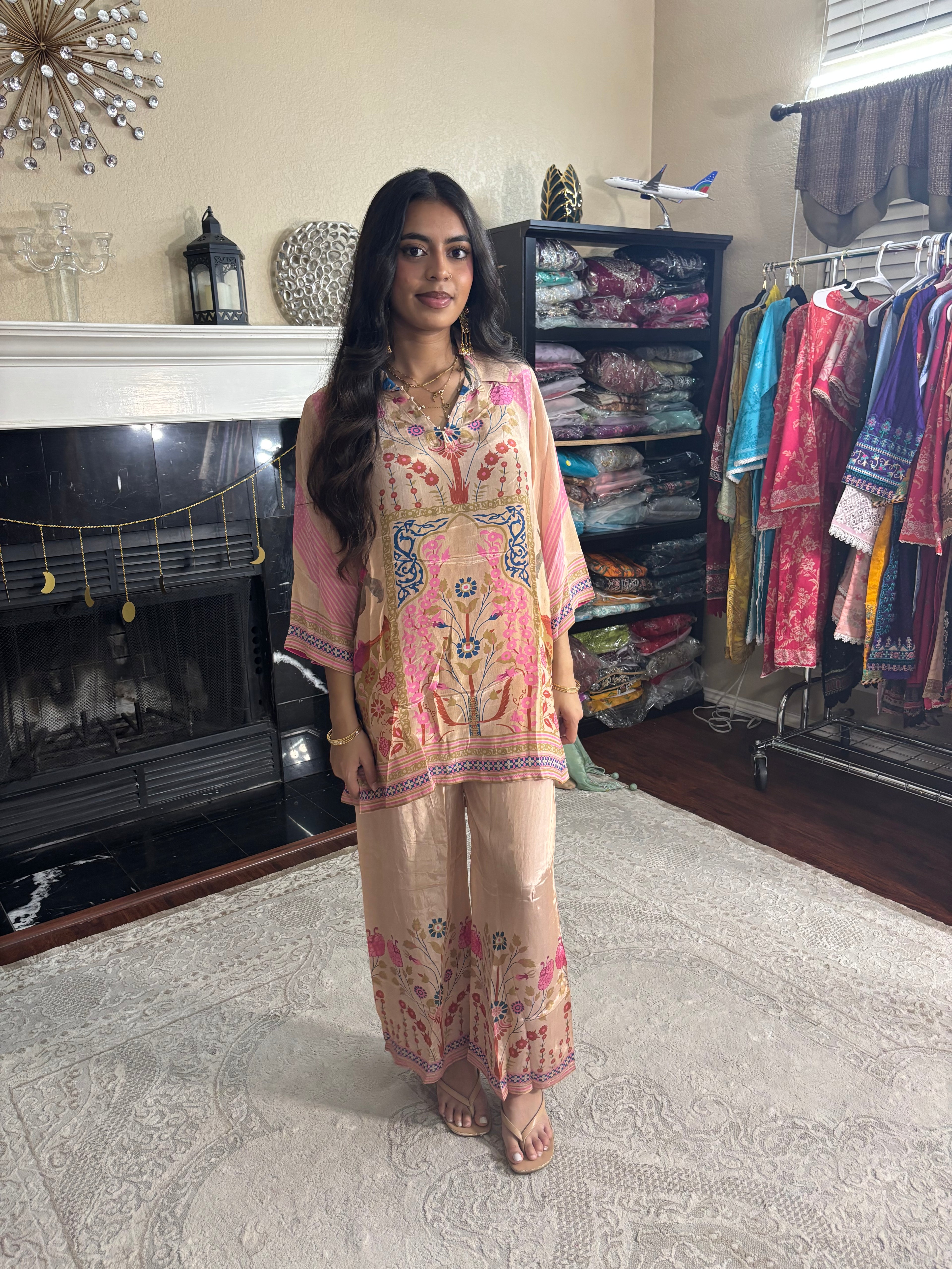 Peach Pink Botanical Printed 2-Piece Set