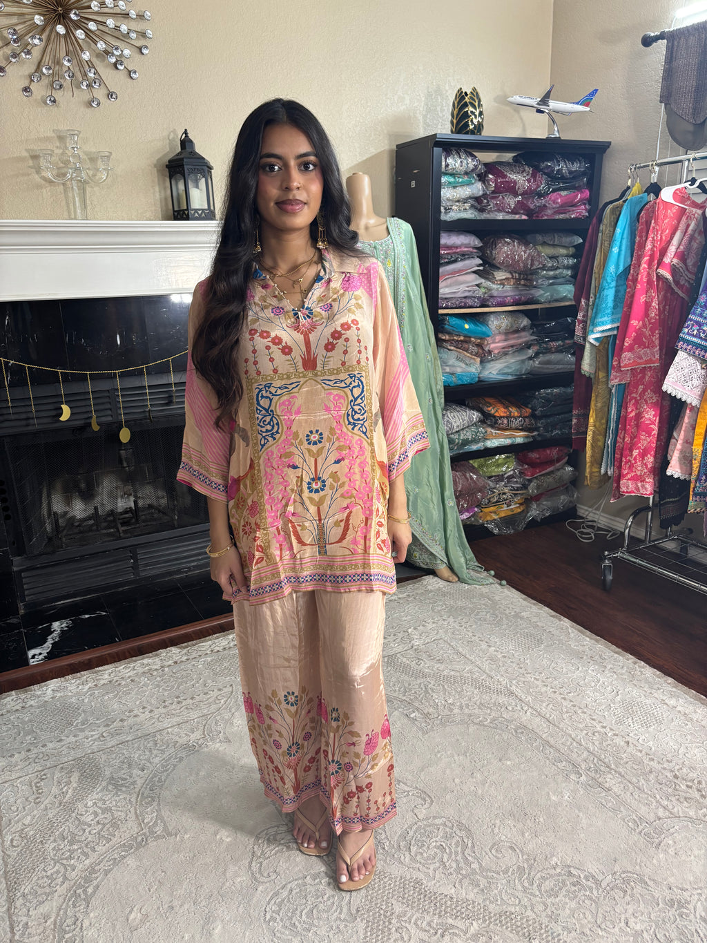 Peach Pink Botanical Printed 2-Piece Set
