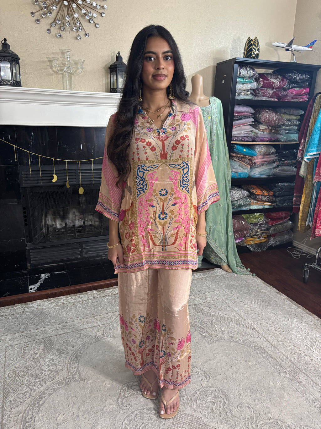 Peach Pink Botanical Printed 2-Piece Set