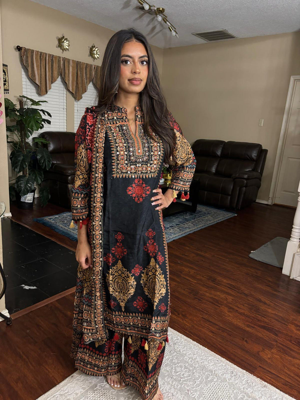 Black Ethnic Multi-Print Suit – Muslin Crepe