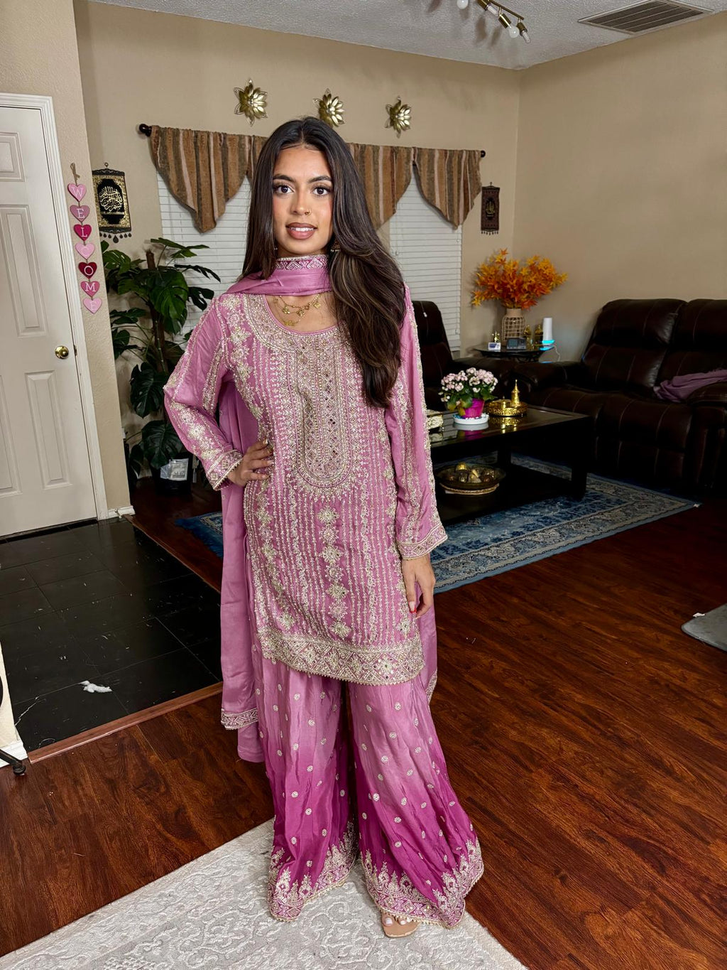 Ombre Pink Embroidered Sharara Suit