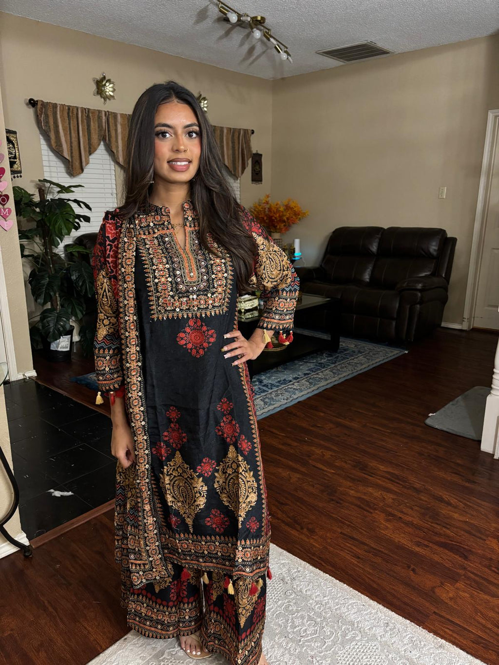 Black Ethnic Multi-Print Suit – Muslin Crepe