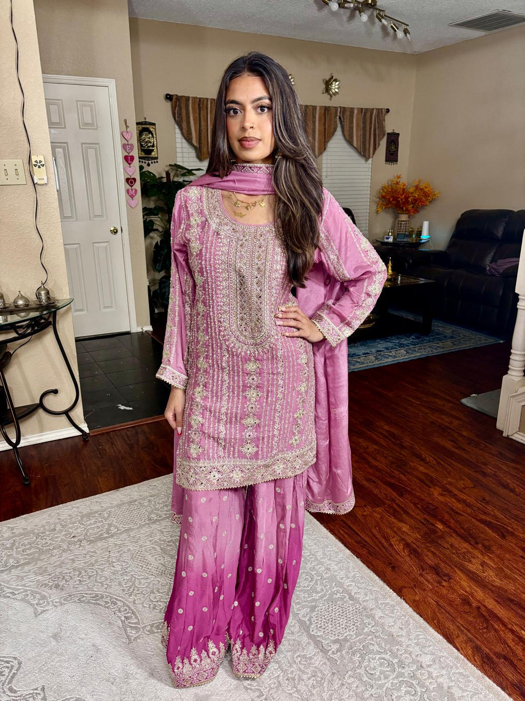 Ombre Pink Embroidered Sharara Suit