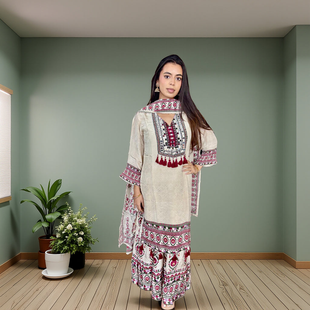 Ivory Embroidered Sharara Suit