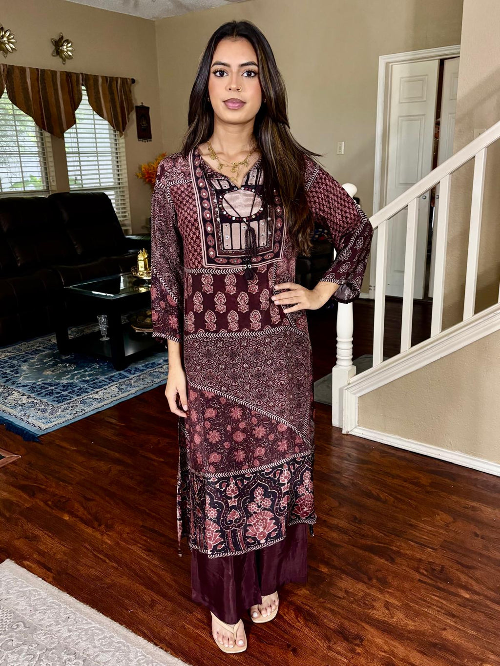 Ajrakh Multi Print Maroon and Burgundy A-Line Co-Ord Set