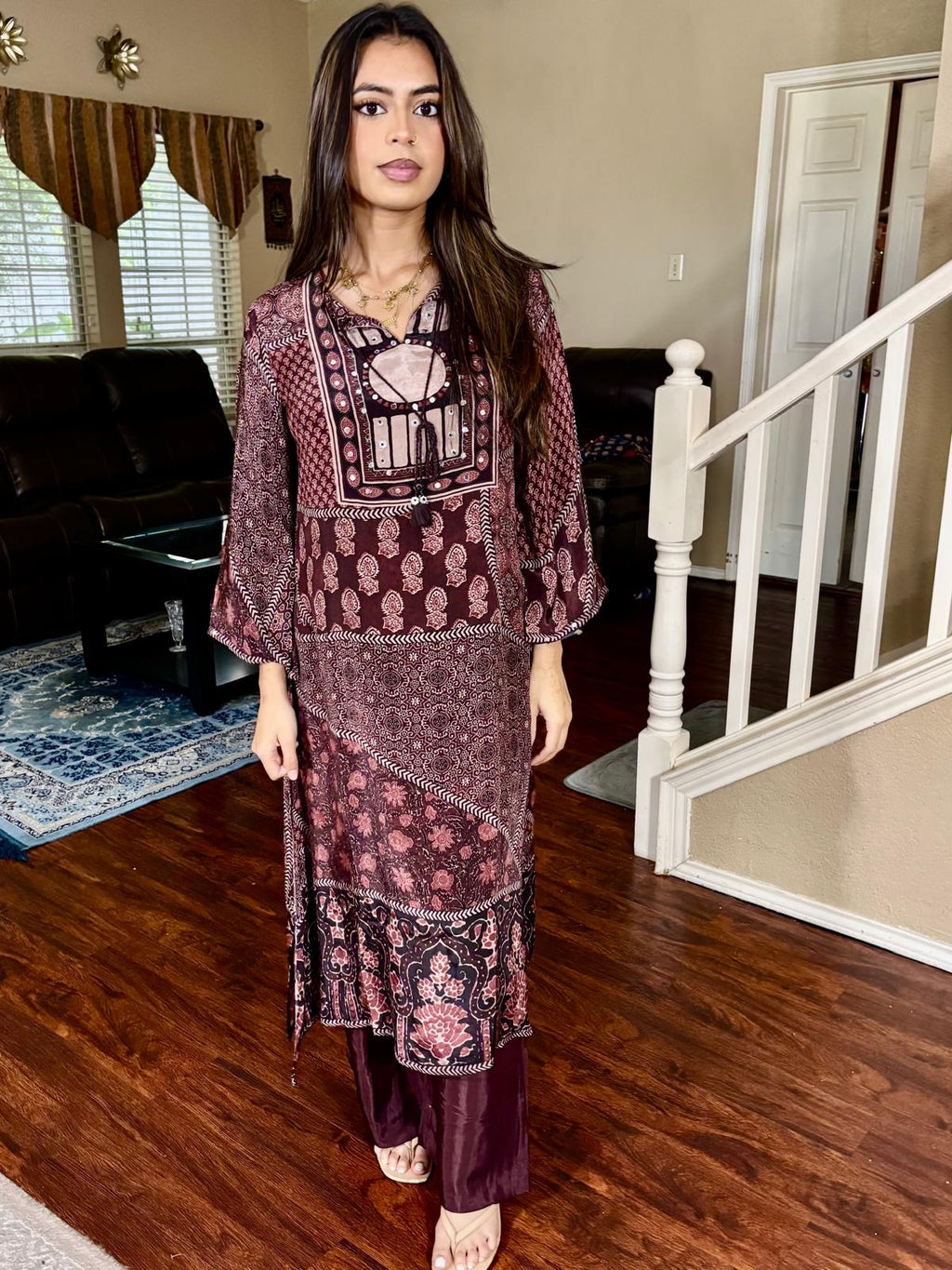 Ajrakh Multi Print Maroon and Burgundy A-Line Co-Ord Set