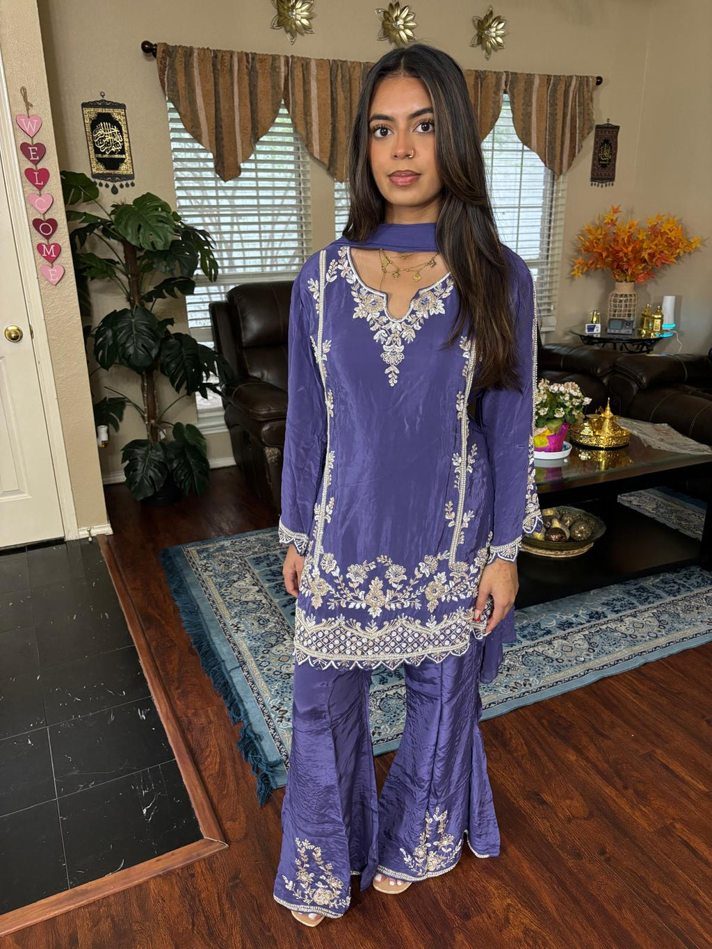 Lavender Embroidered Plazzo Suit