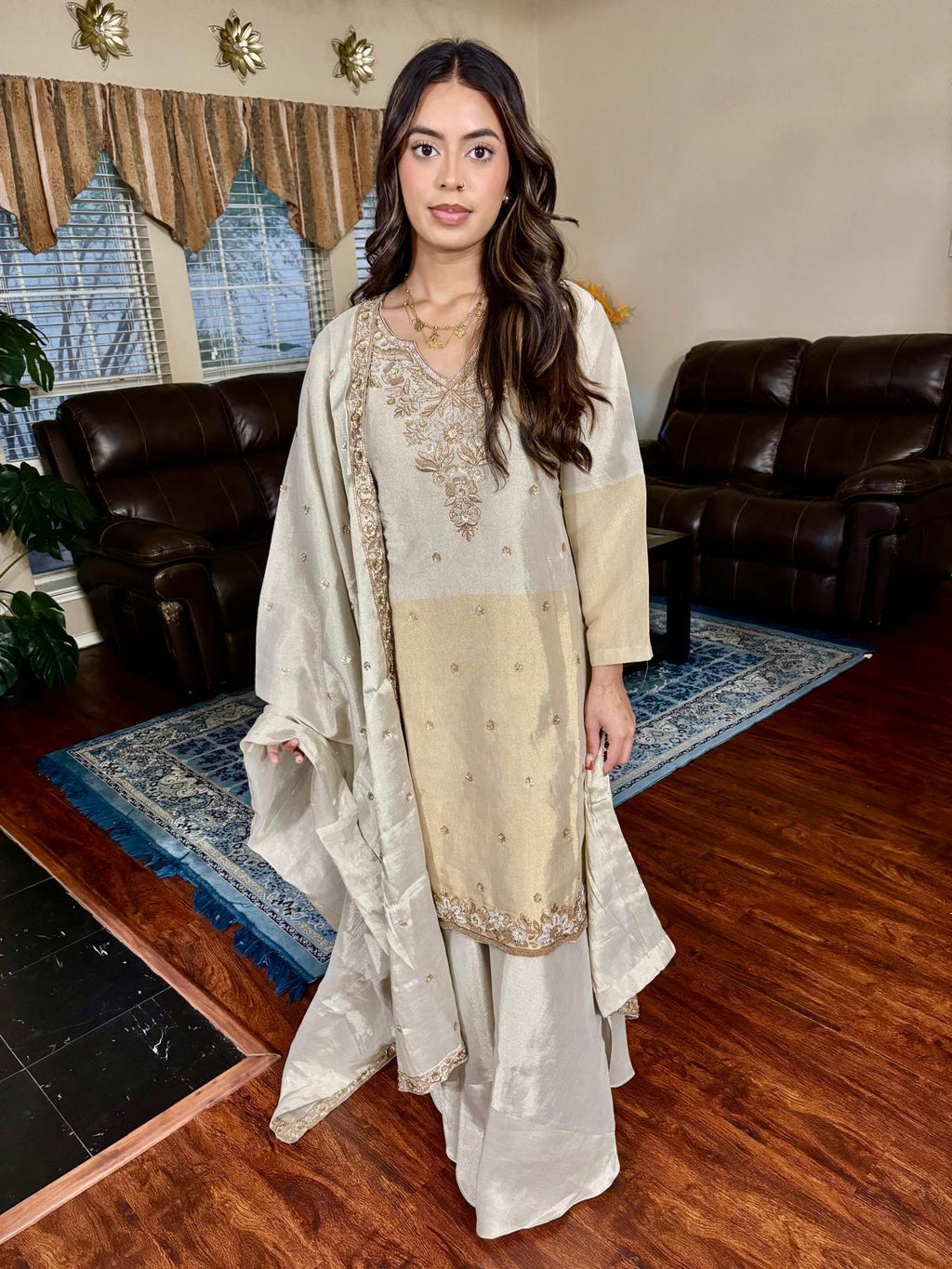 Ivory Gold Embellished Sharara Set
