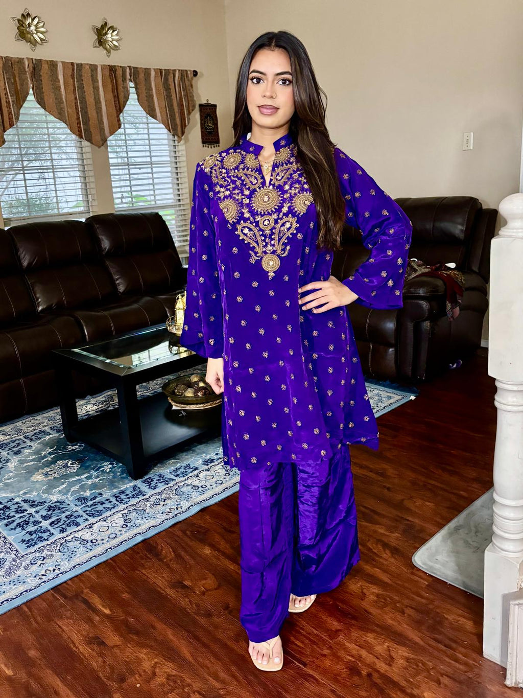Royal Purple Sequin Embroidered Plazzo Suit