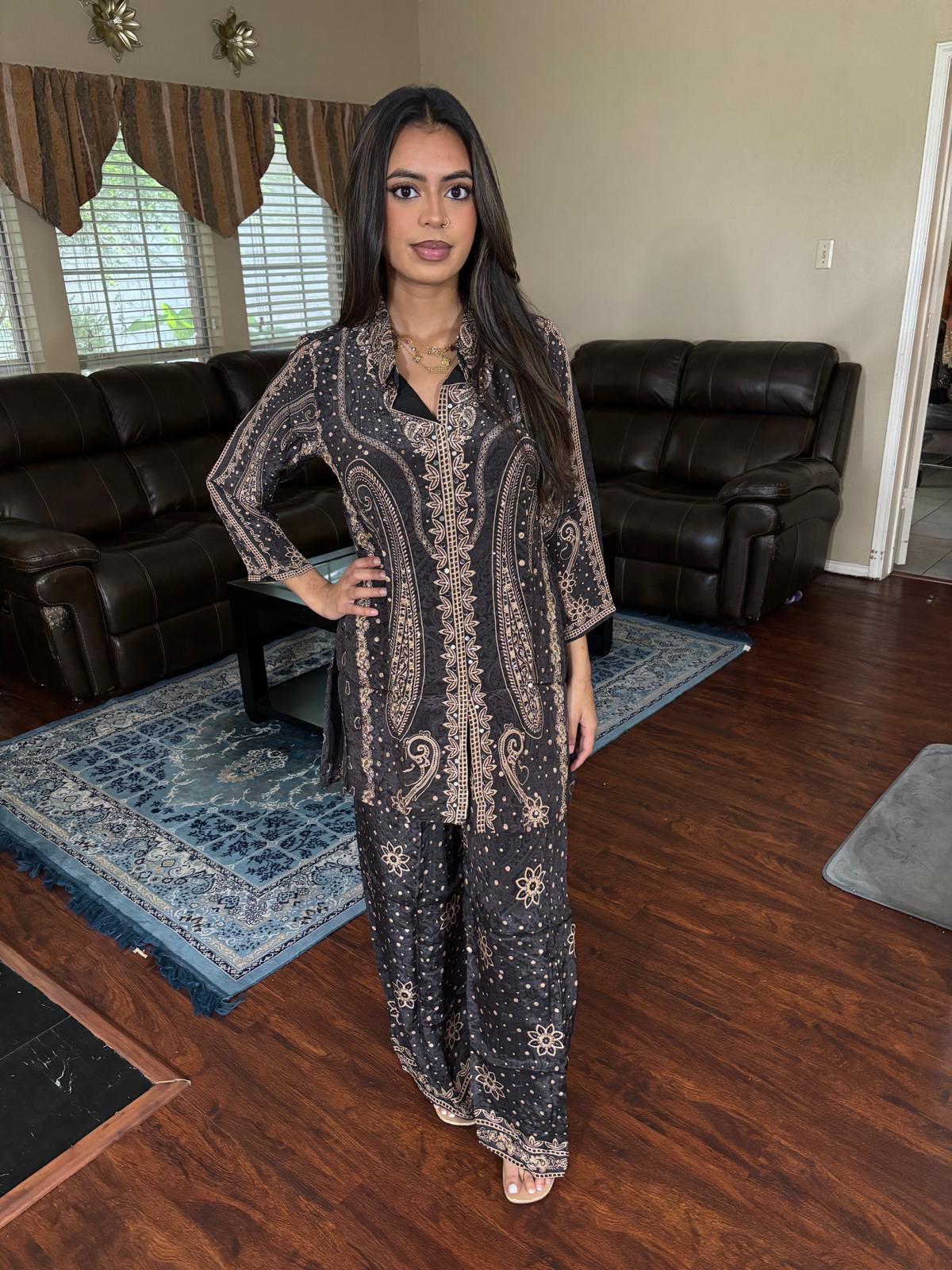 Black Paisley Printed Plazzo Suit