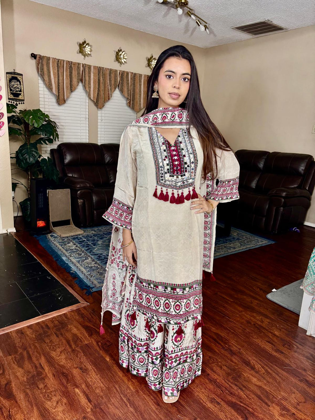 Ivory Embroidered Sharara Suit