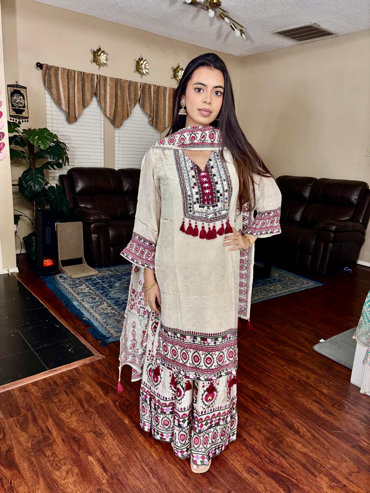 Ivory Embroidered Sharara Suit
