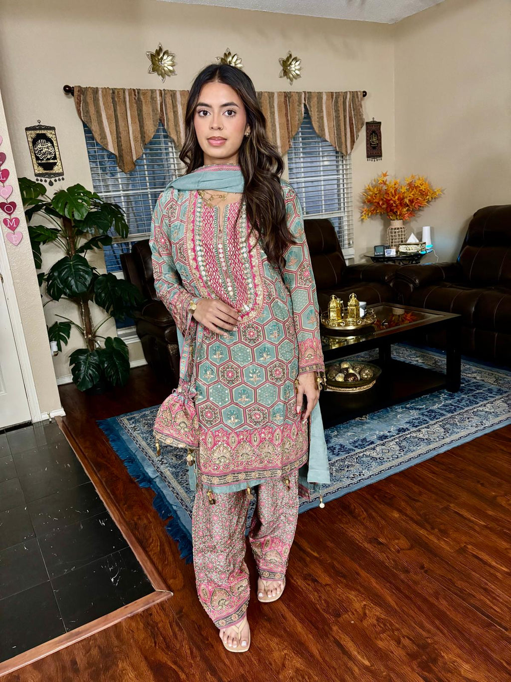 Sage & Pink Geometric Print Salwar Suit