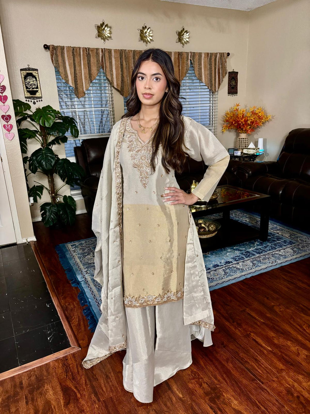 Ivory Gold Embellished Sharara Set