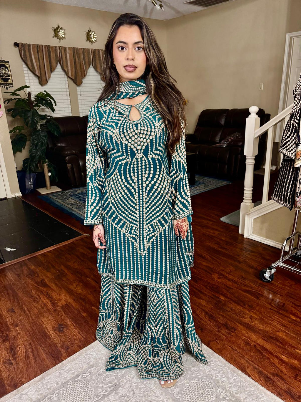 Teal & Ivory Embellished Sharara Set