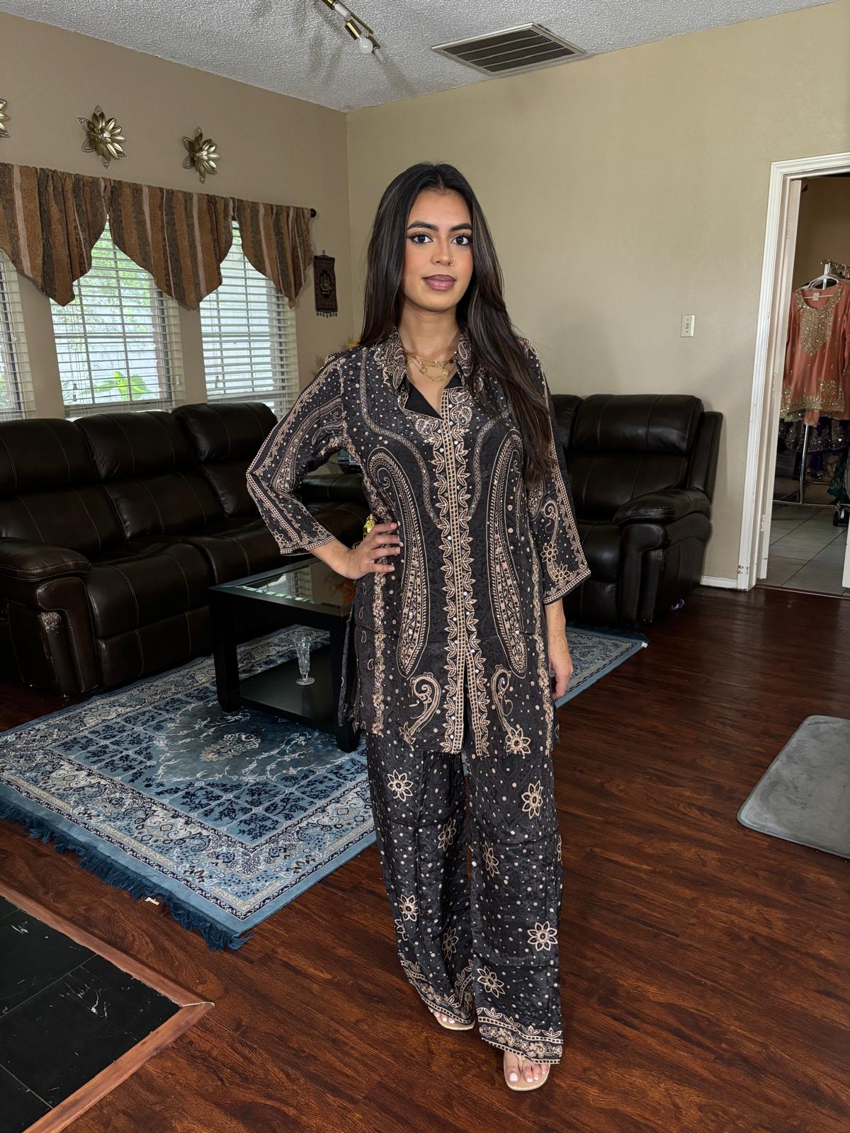 Black Paisley Printed Plazzo Suit