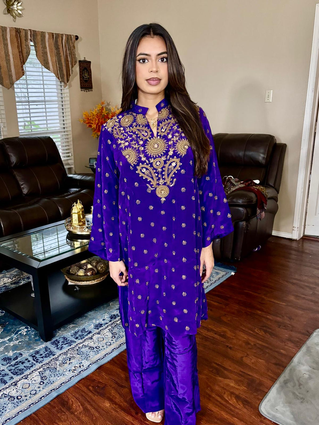 Royal Purple Sequin Embroidered Plazzo Suit