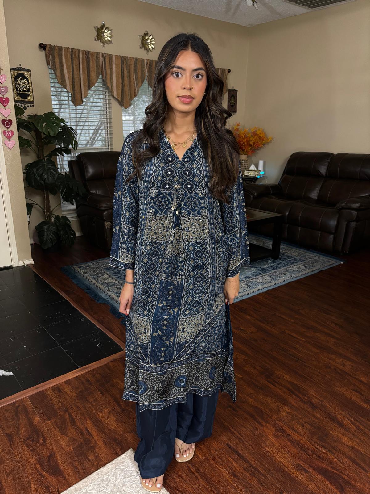 Navy Mirror Ajrak Set