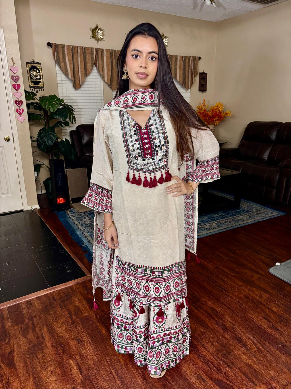 Ivory Embroidered Sharara Suit