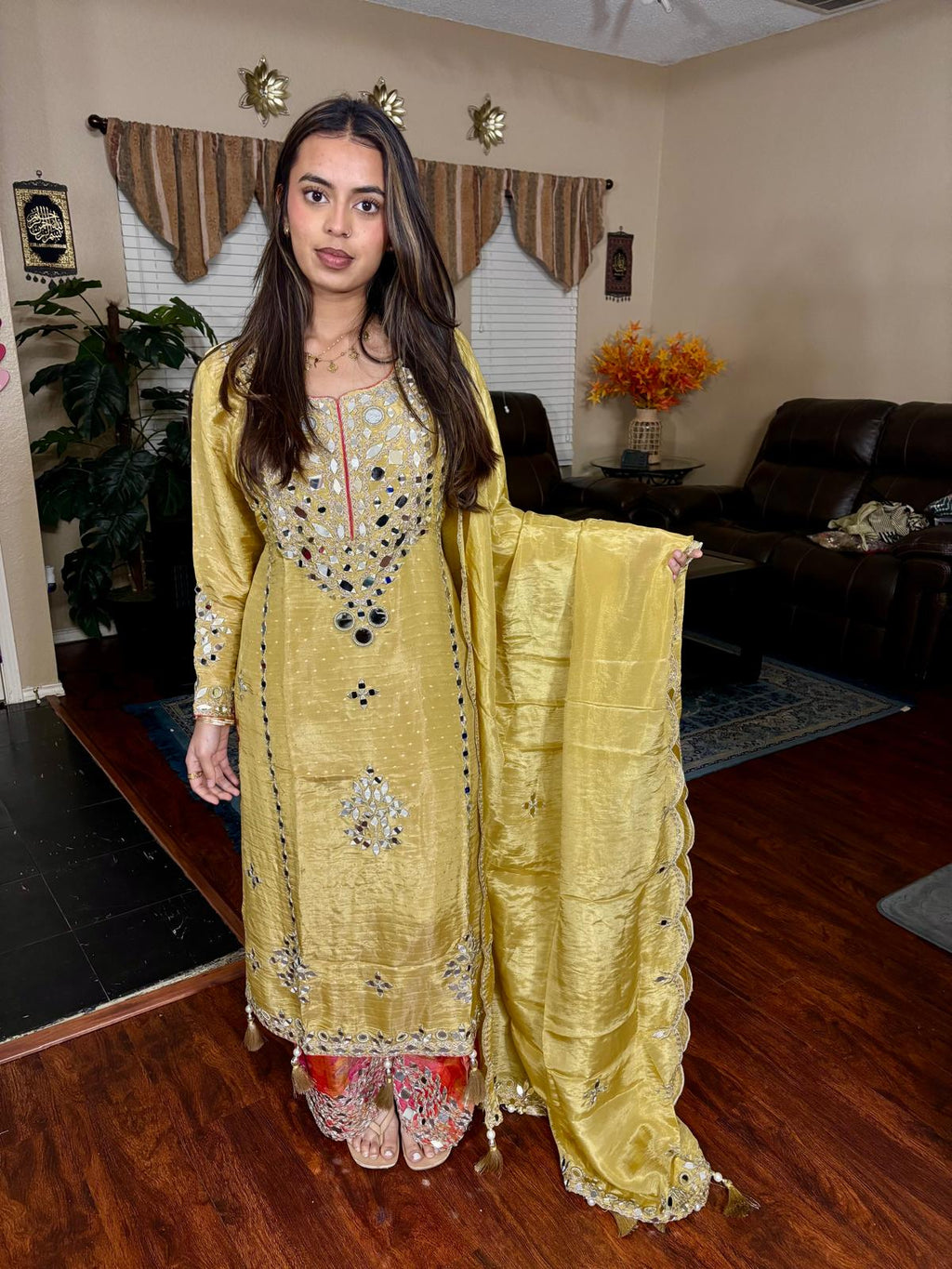 Golden Yellow Mirror Embellished Suit