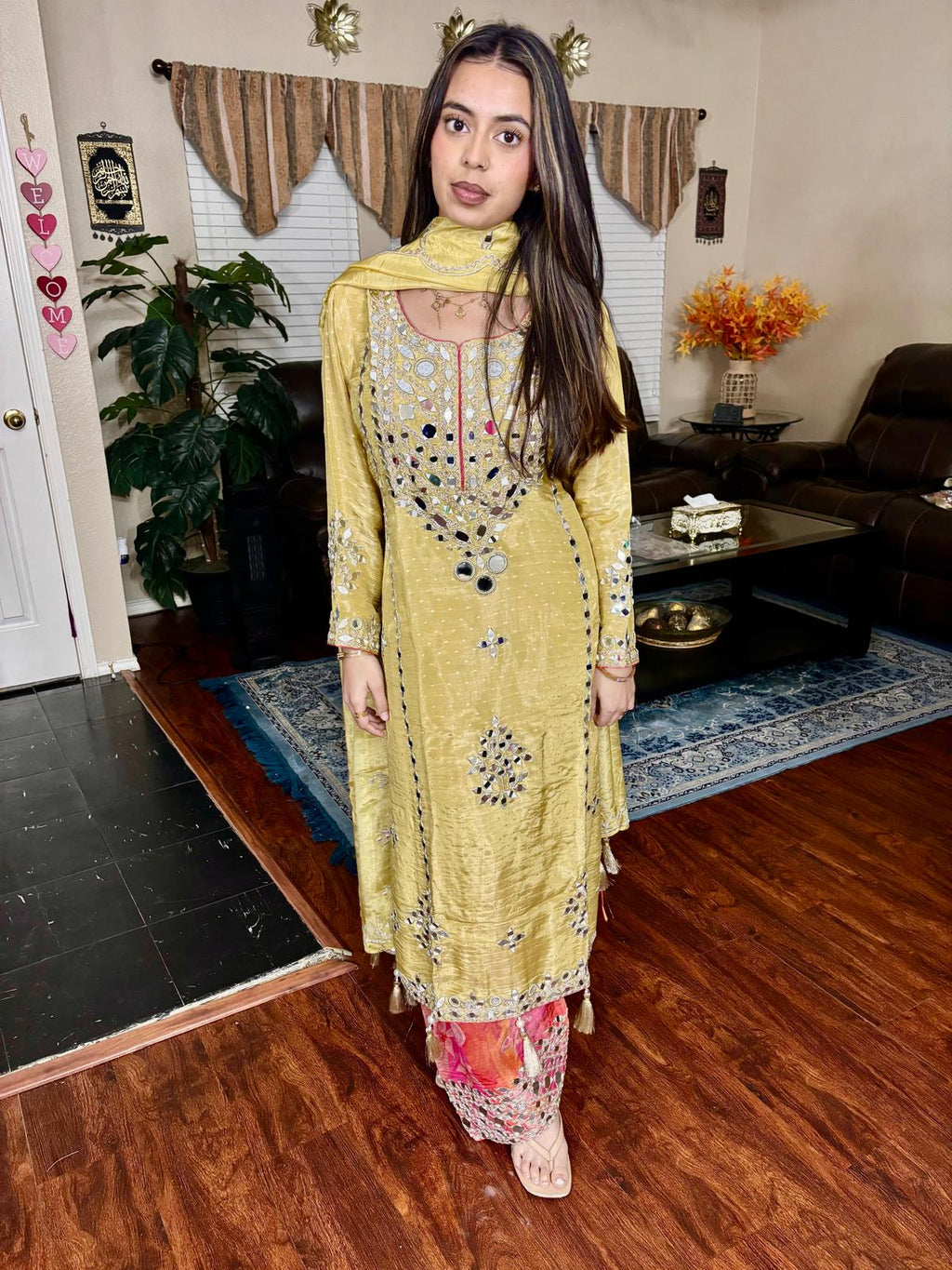 Golden Yellow Mirror Embellished Suit