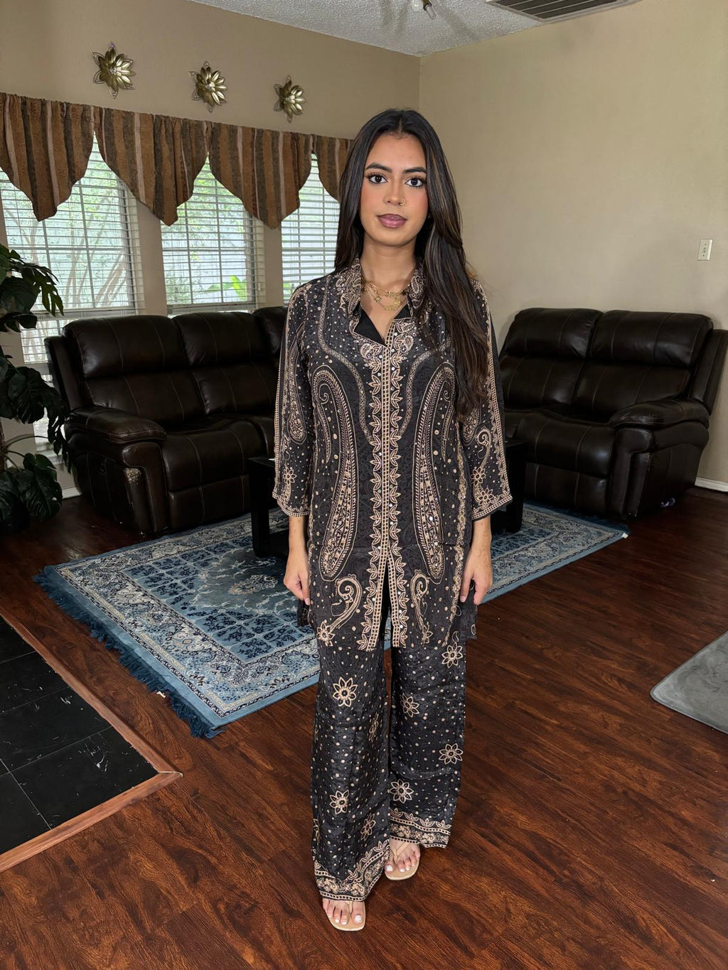 Black Paisley Printed Plazzo Suit