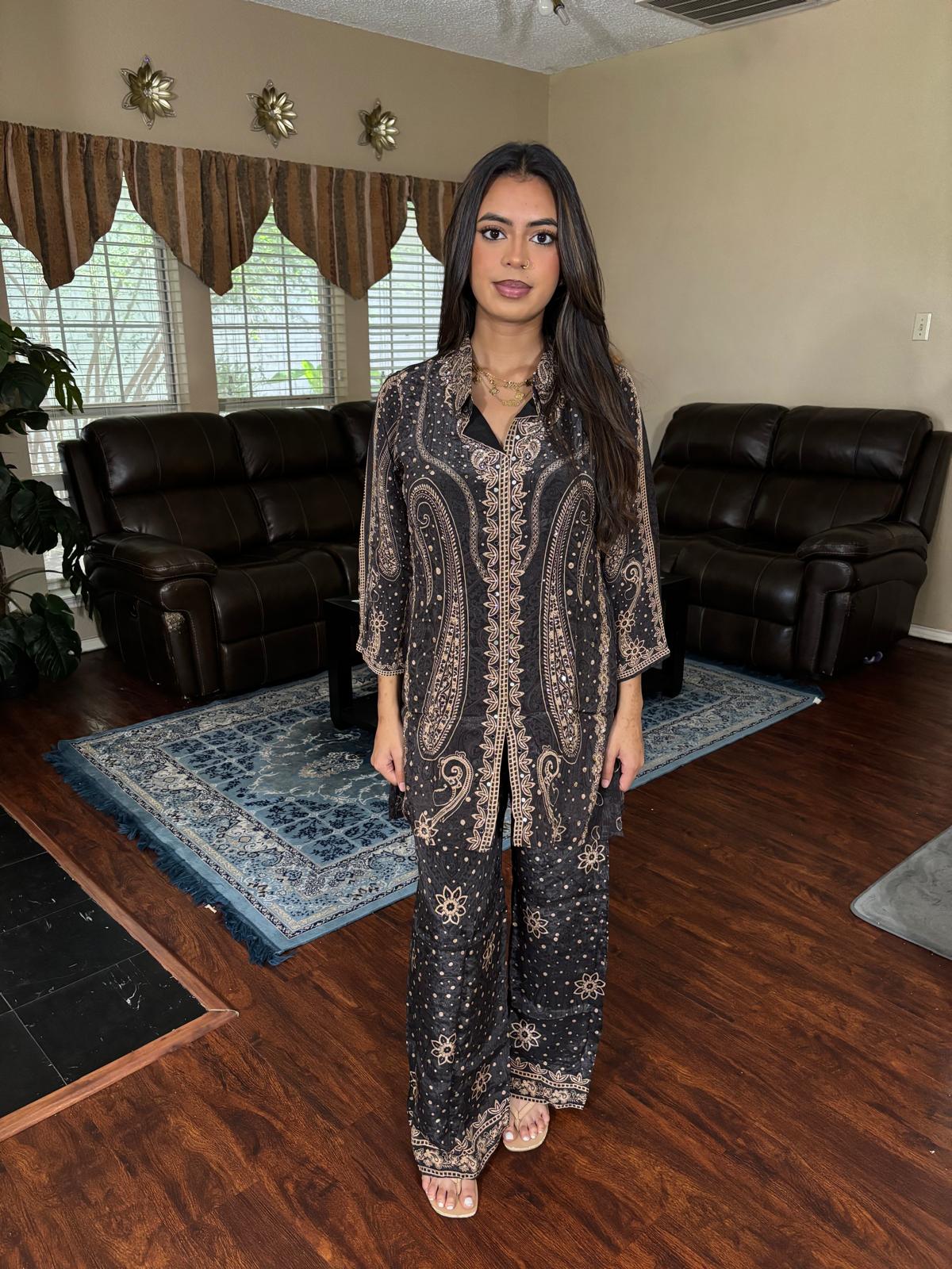 Black Paisley Printed Plazzo Suit