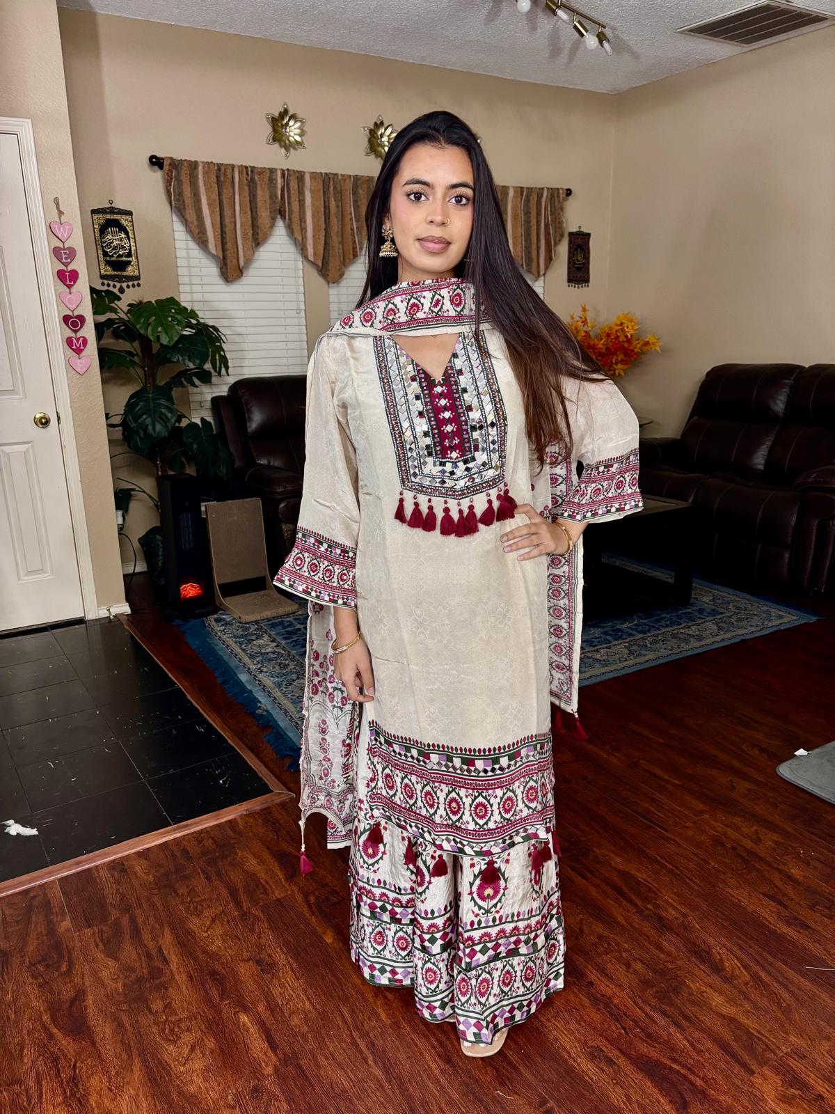 Ivory Embroidered Sharara Suit