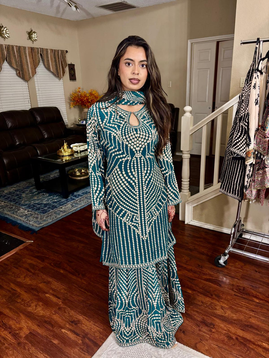 Teal & Ivory Embellished Sharara Set