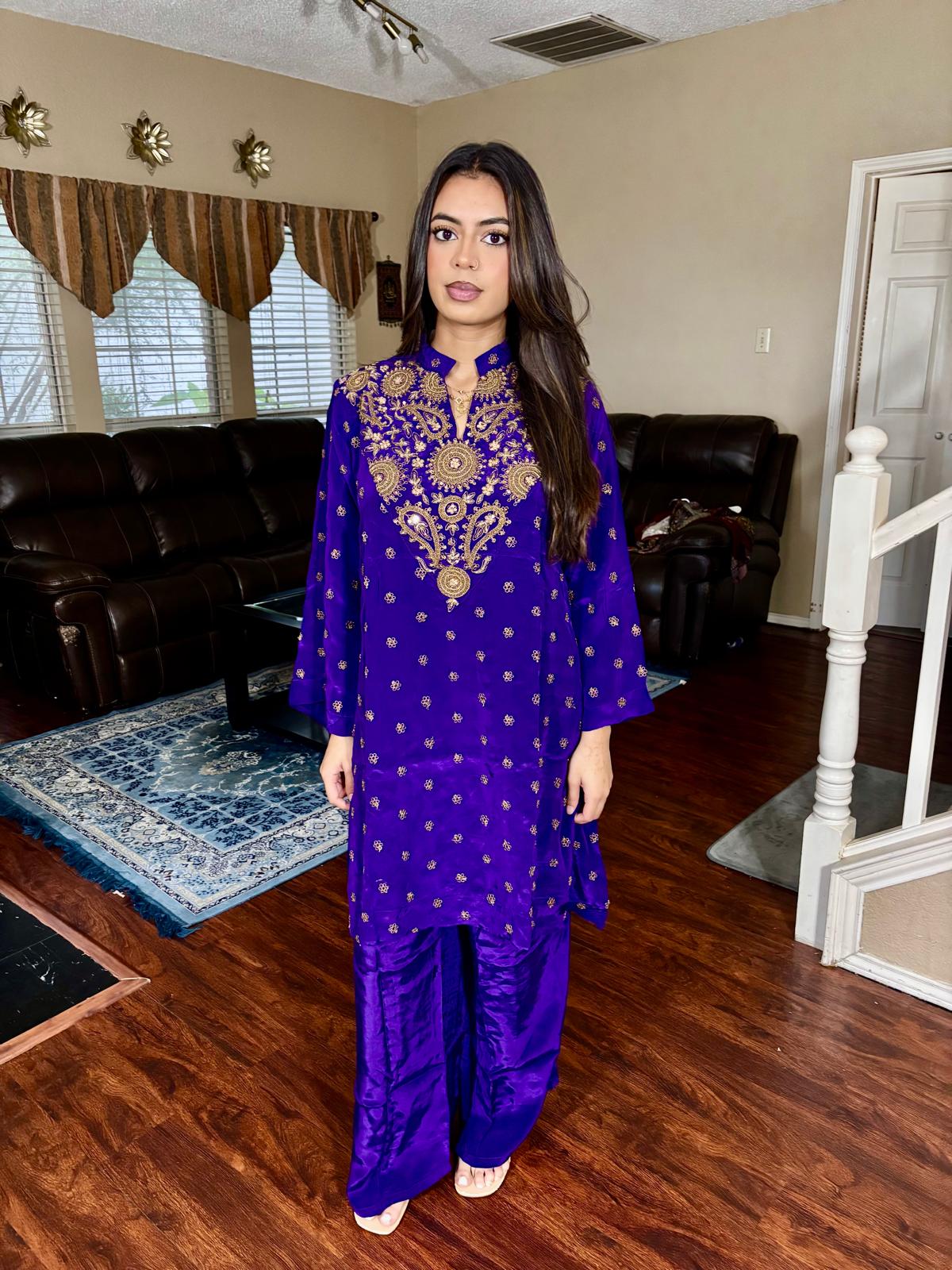 Royal Purple Sequin Embroidered Plazzo Suit