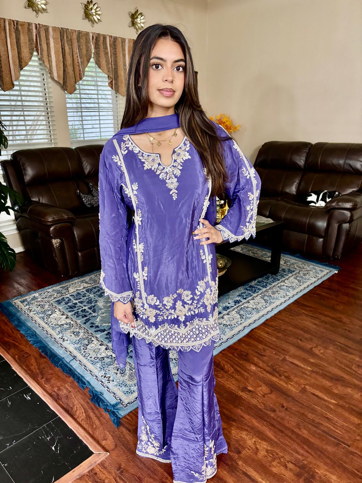 Lavender Embroidered Plazzo Suit
