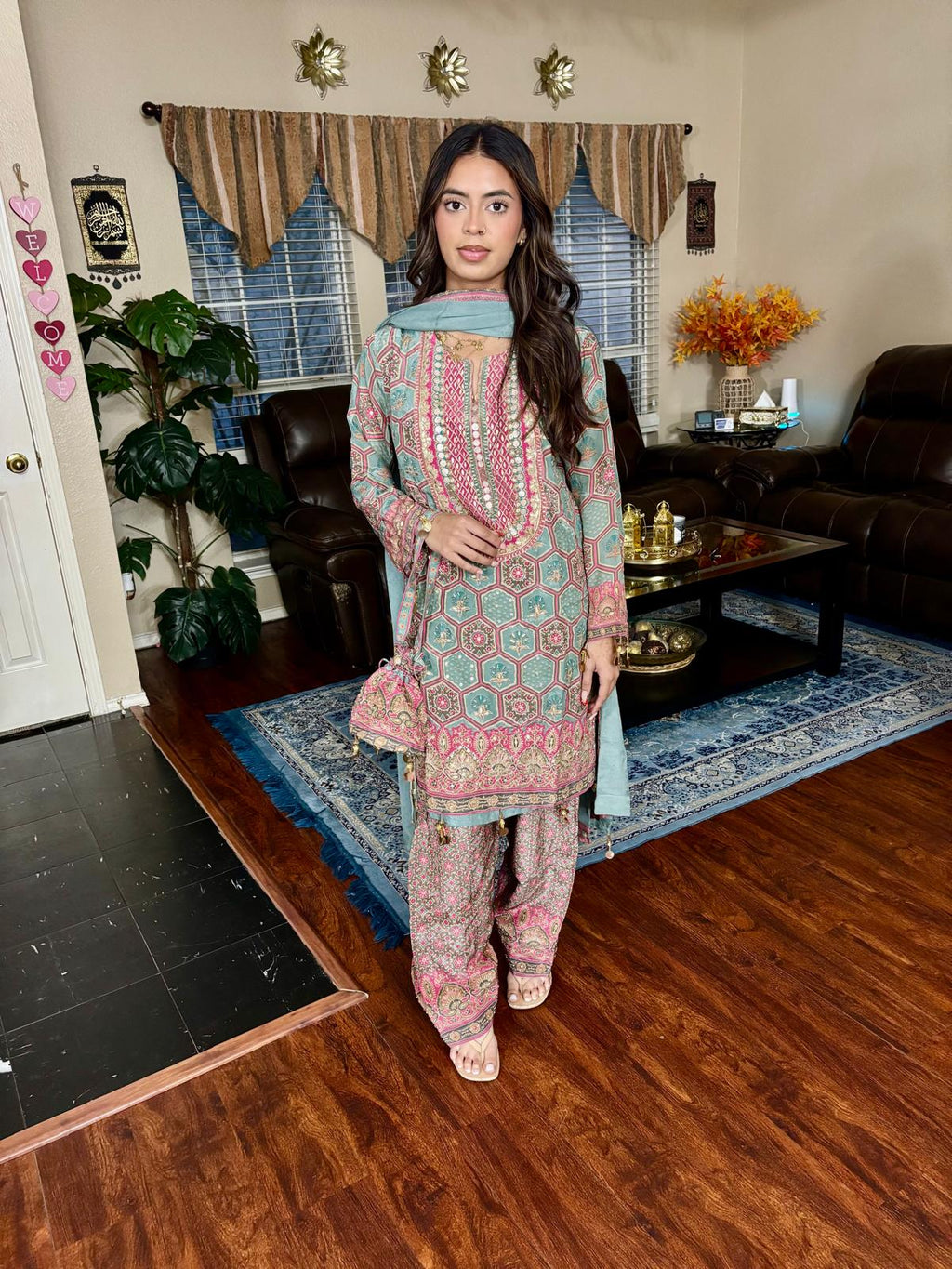 Sage & Pink Geometric Print Salwar Suit