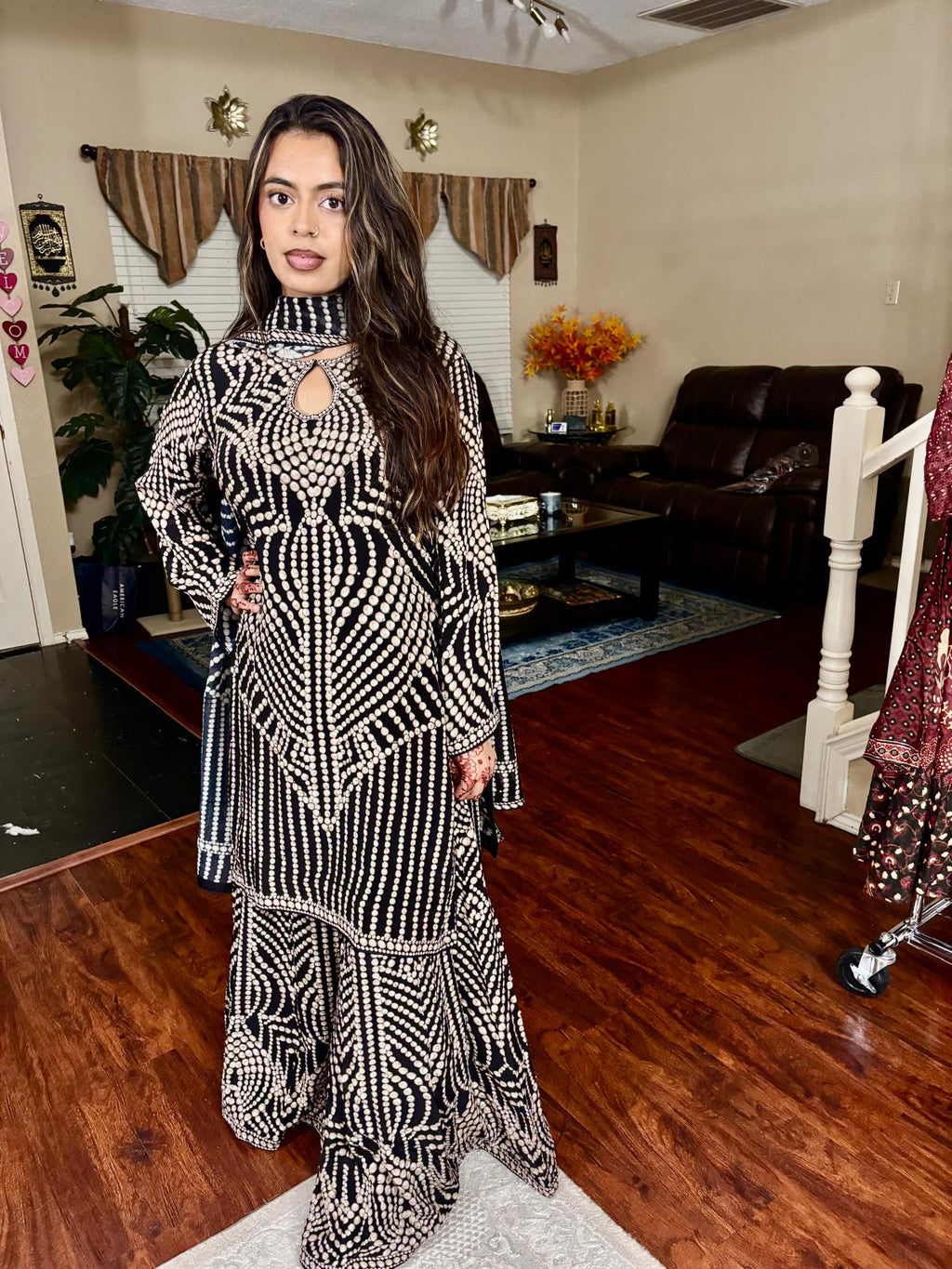 Black & Ivory Embellished Sharara Set