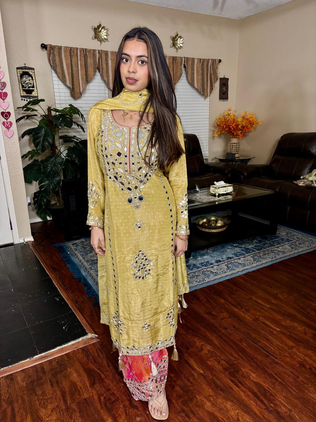 Golden Yellow Mirror Embellished Suit