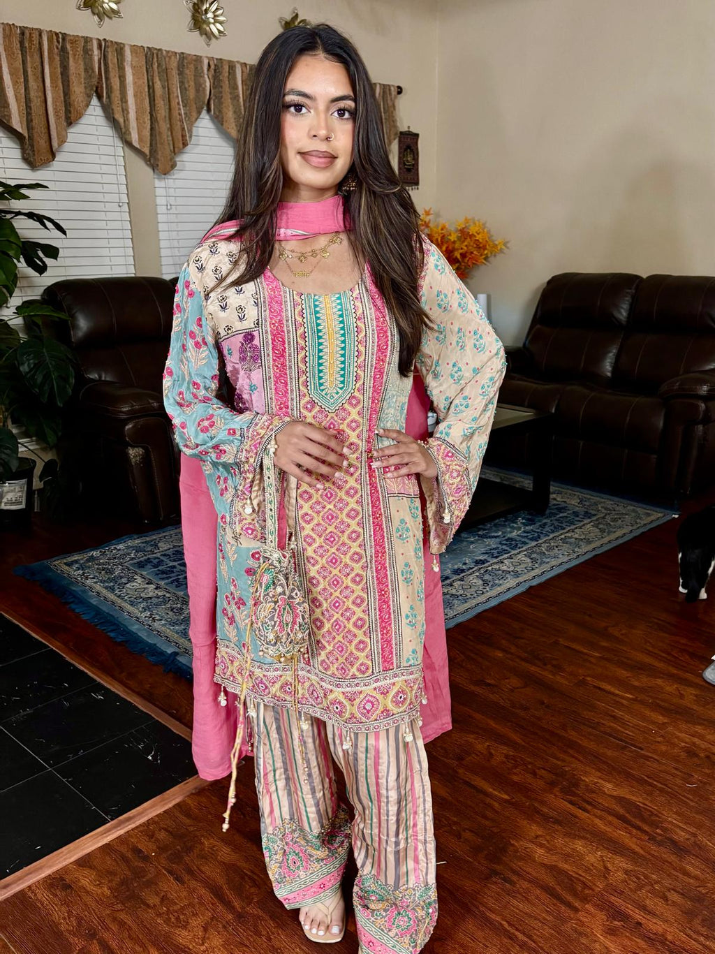 Multicolor Geometric Print Salwar Suit