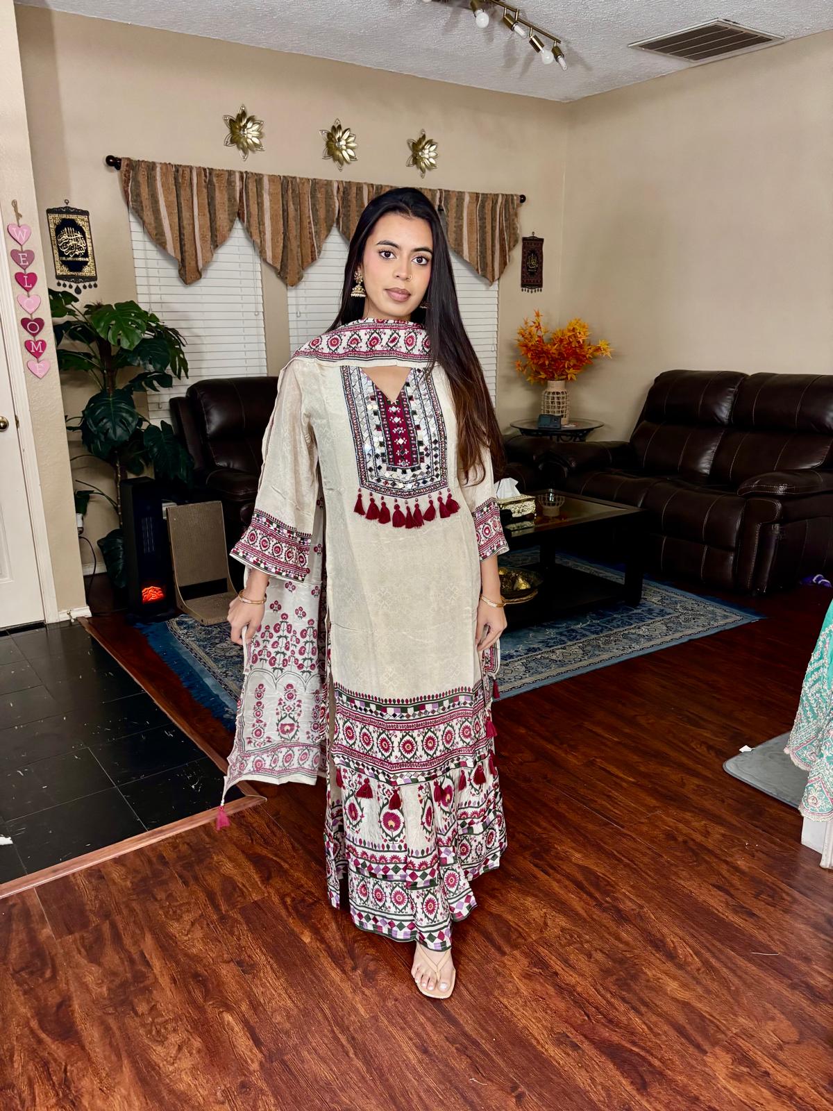Ivory Embroidered Sharara Suit