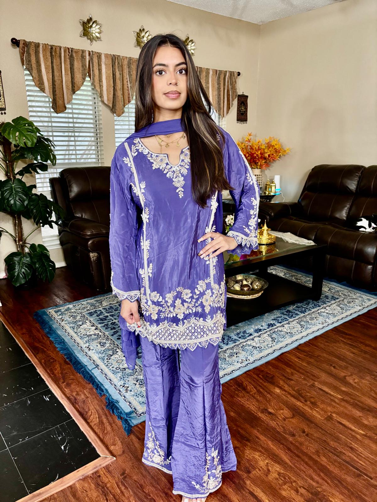 Lavender Embroidered Plazzo Suit