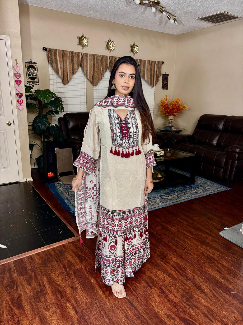 Ivory Embroidered Sharara Suit