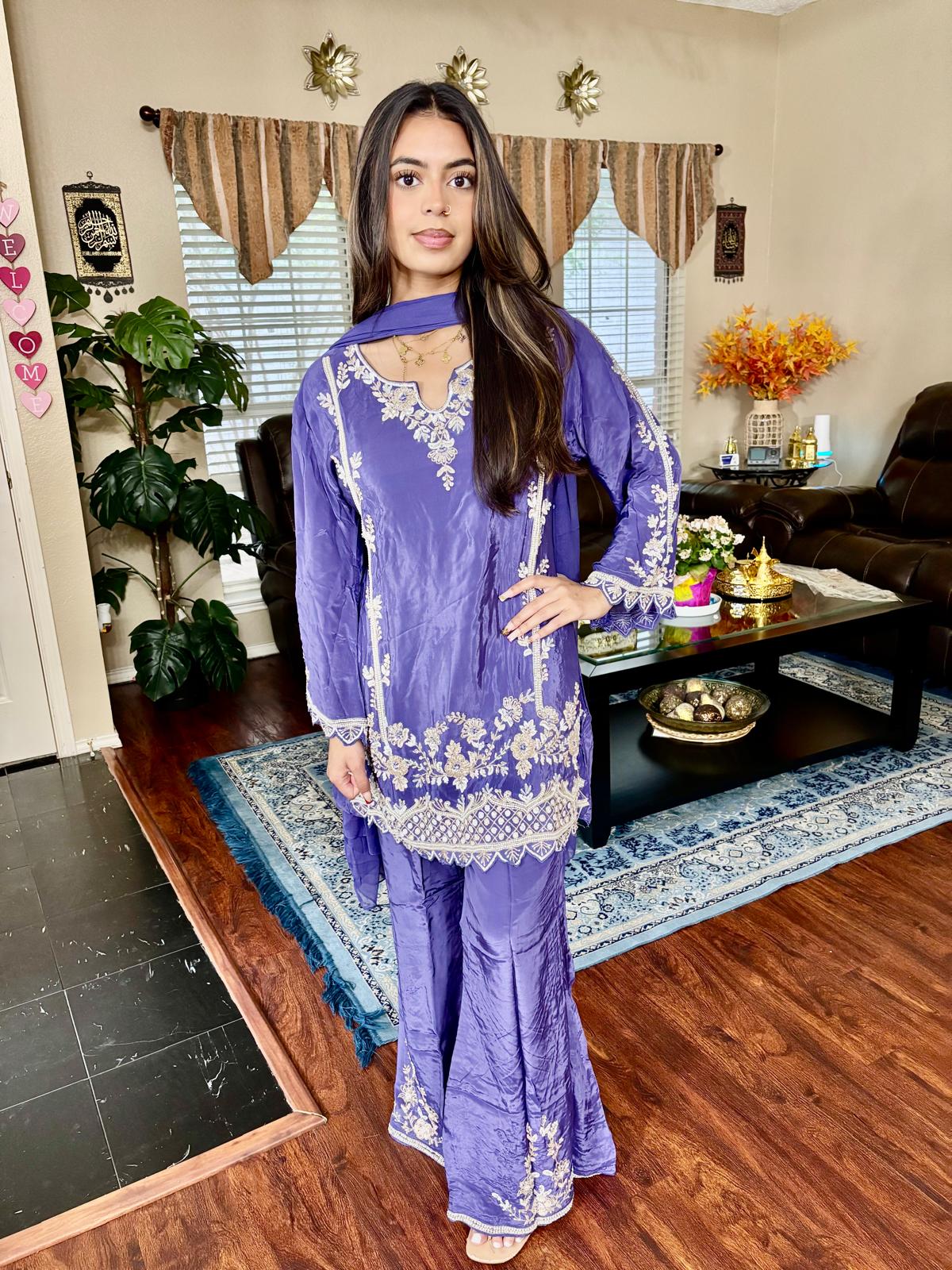 Lavender Embroidered Plazzo Suit