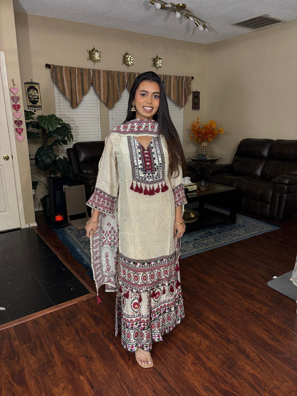 Ivory Embroidered Sharara Suit