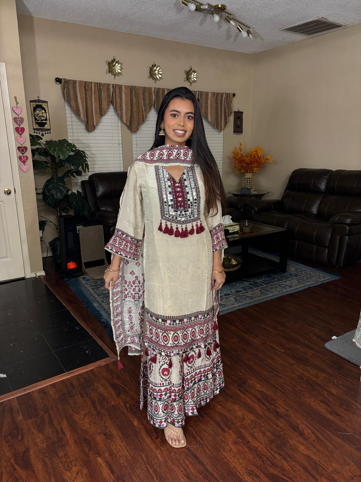 Ivory Embroidered Sharara Suit