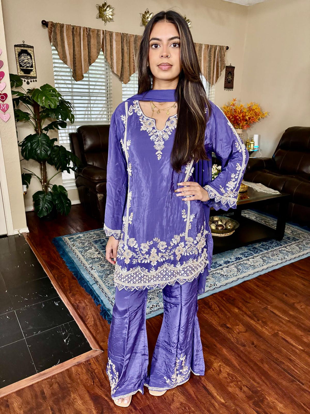 Lavender Embroidered Plazzo Suit