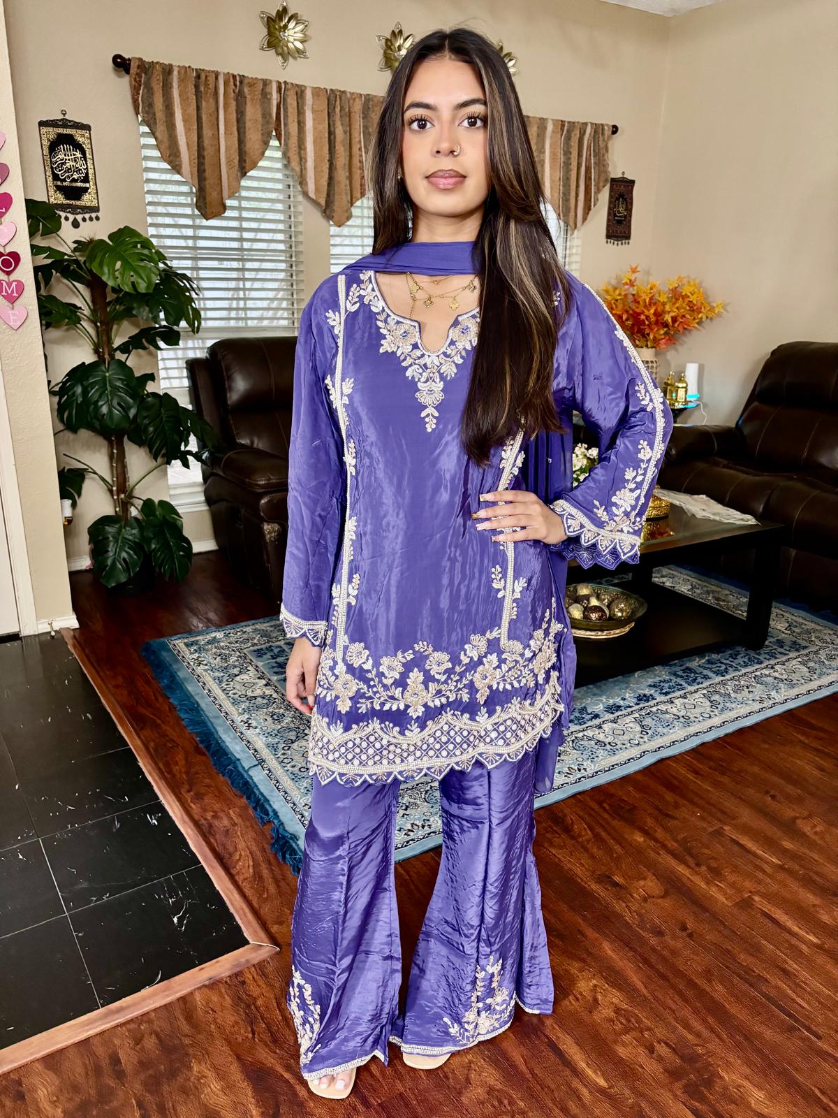 Lavender Embroidered Plazzo Suit