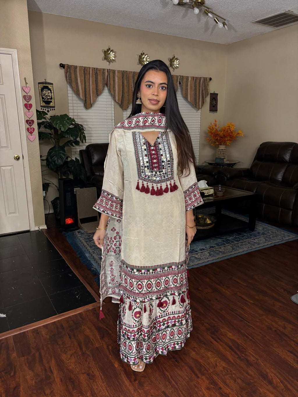Ivory Embroidered Sharara Suit