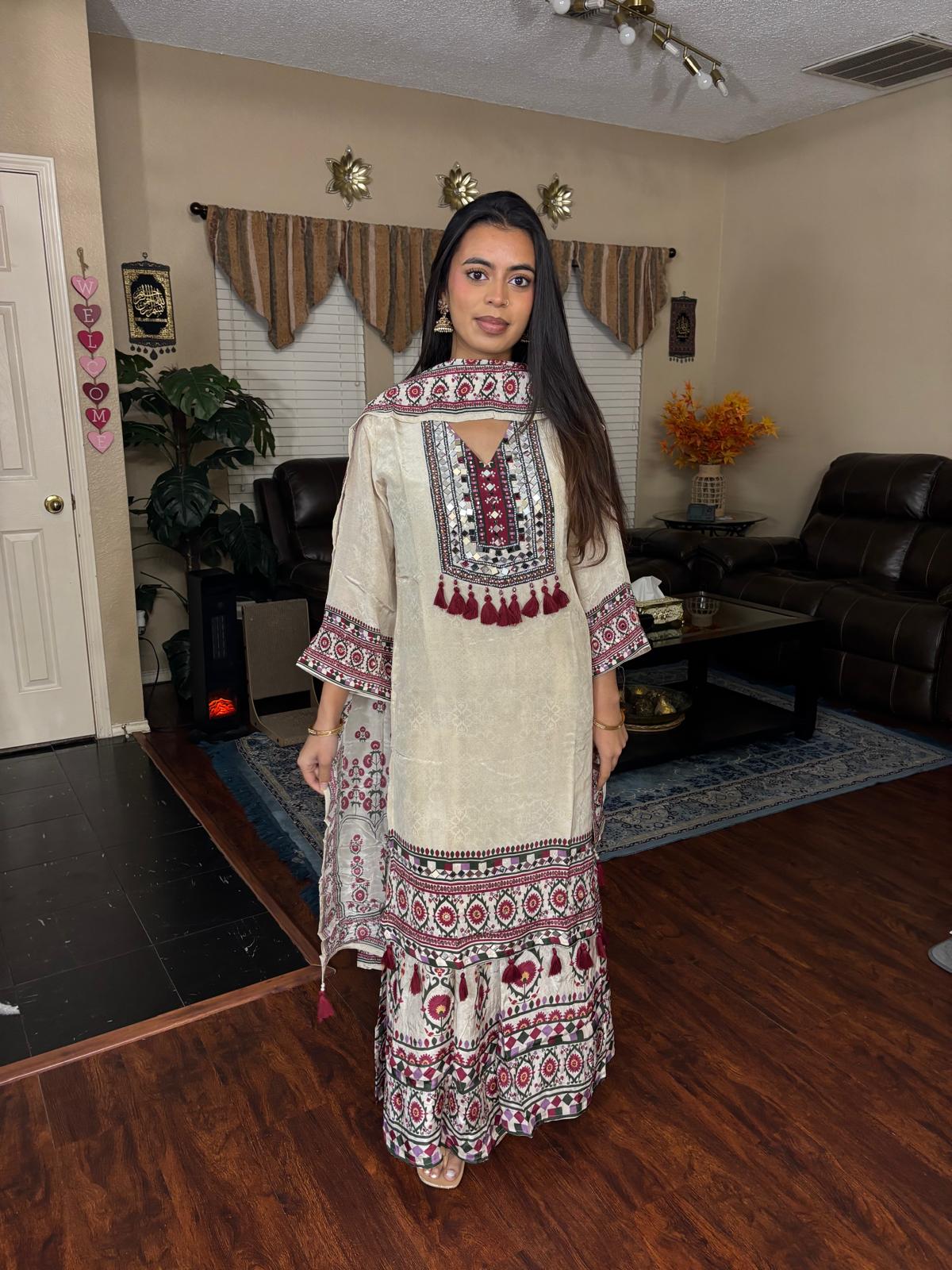 Ivory Embroidered Sharara Suit