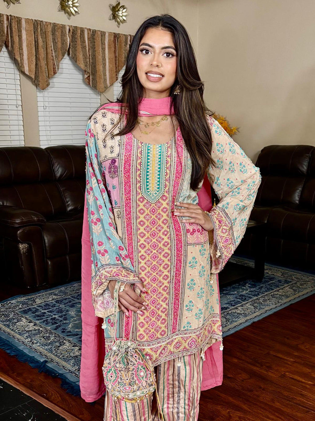 Multicolor Geometric Print Salwar Suit