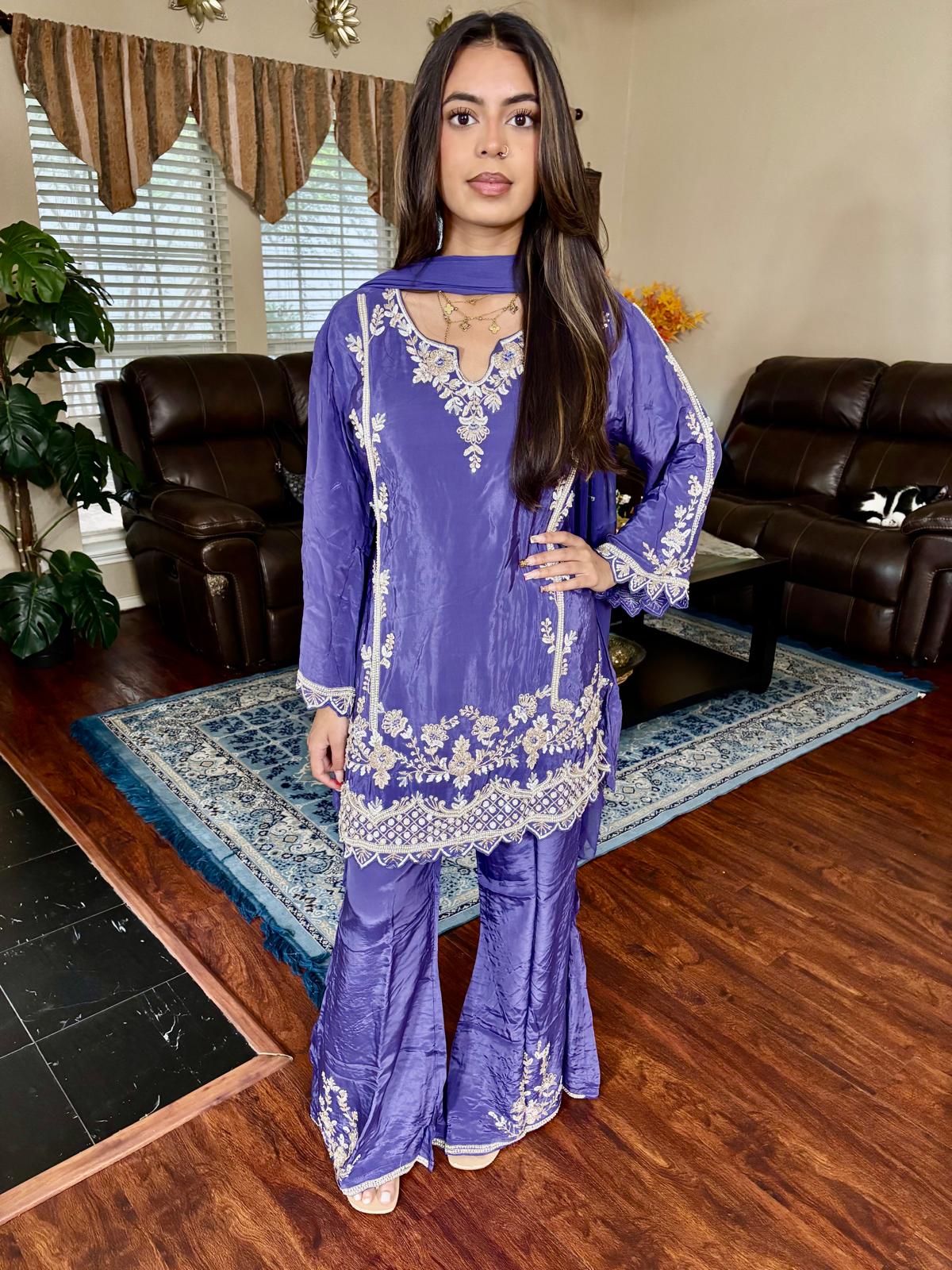 Lavender Embroidered Plazzo Suit