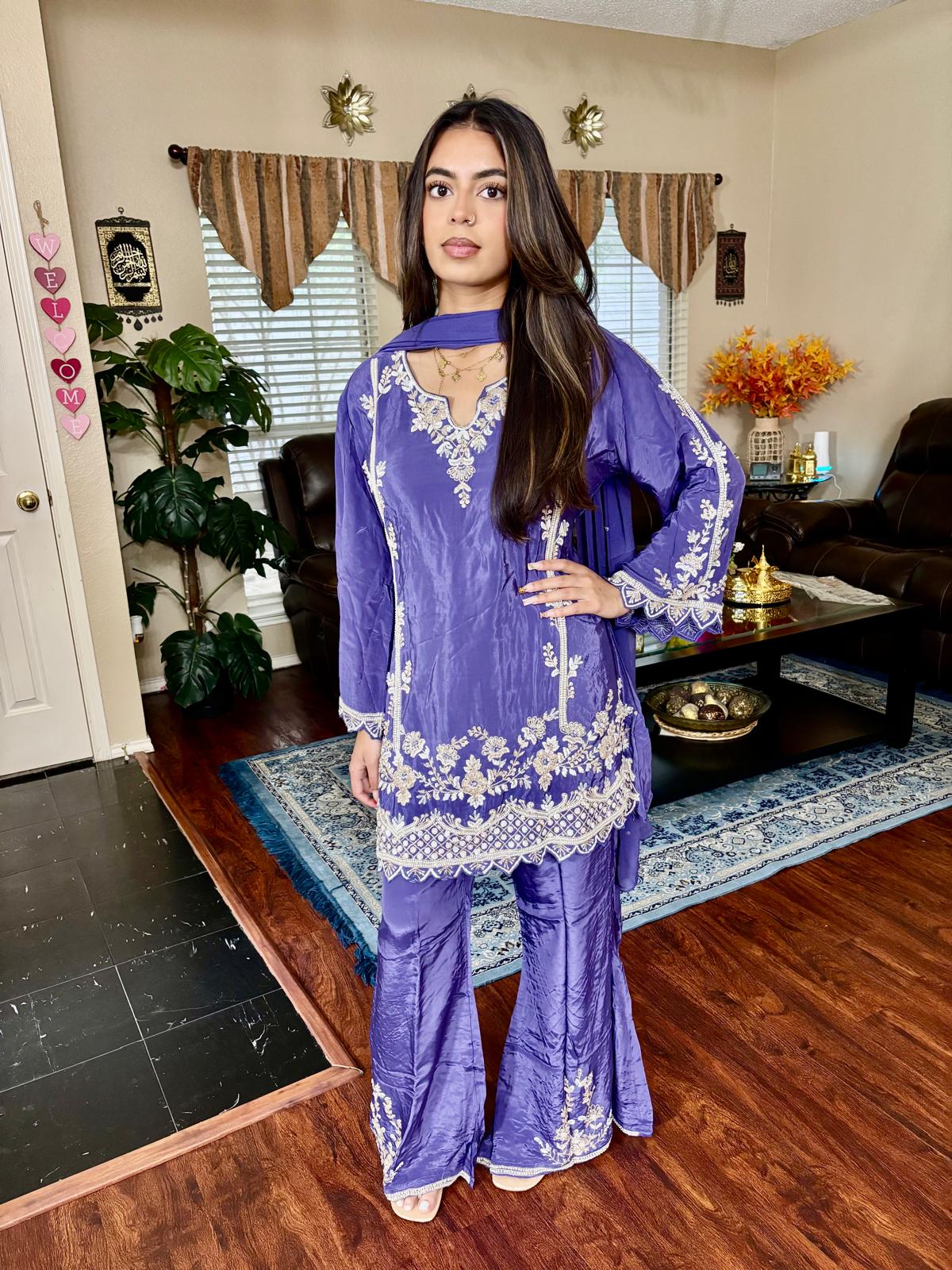 Lavender Embroidered Plazzo Suit